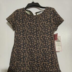 Rare Editions Leopard Print Short Sleeve Dress in Brown and Black